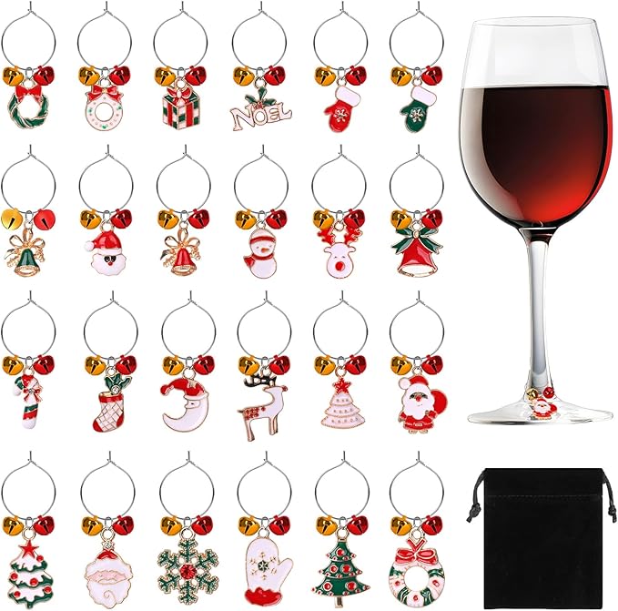SANNIX 24pcs Christmas Wine Glass Charms by SANNIX