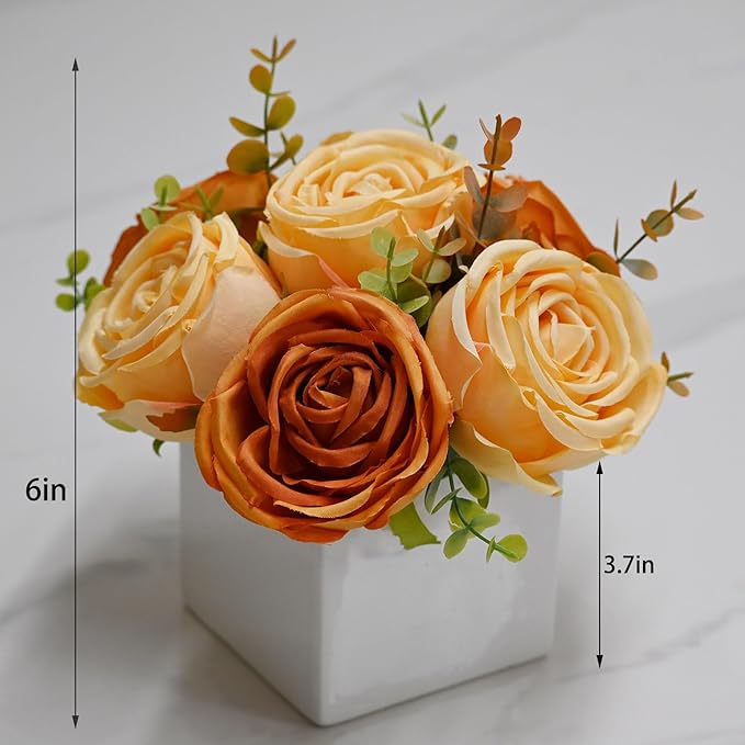LADADA Artificial Roses in White Ceramic Vase, Faux Floral Arrangement - Image 7