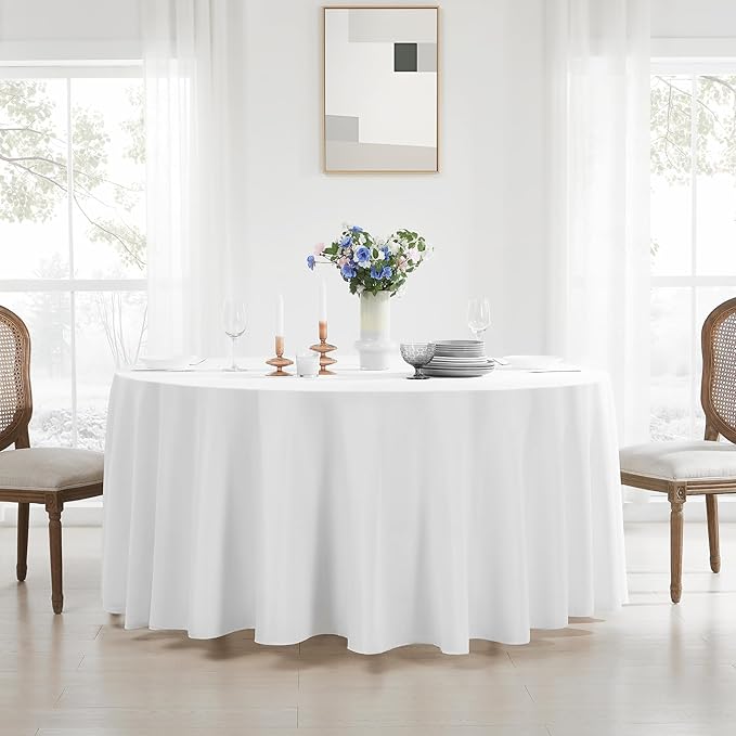 Round Tablecloth 2 Pack 90 Inch White Tablecloths Washable Decorative Linen - Image 2