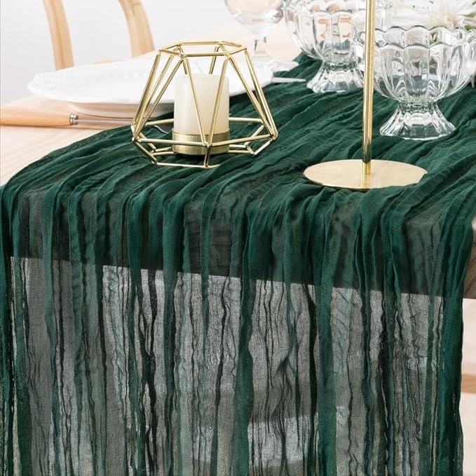 MLMW 6 Pack Christmas Table Runner Cheesecloth Emerald Green Table Runner Boho - Image 3