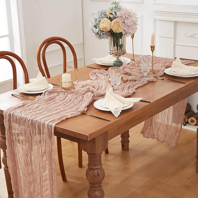 Nude 2 Pack Cheesecloth Table Runner 120 Inch 10 FT Boho Rustic Gauze - Image 5