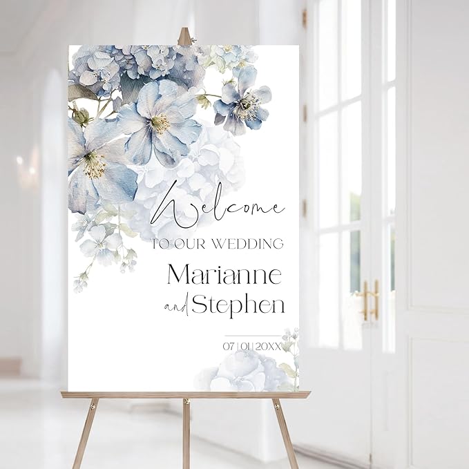 Welcome Wedding Sign Personalized, Soft Blue Flower Wedding Sign Decorations - Image 2