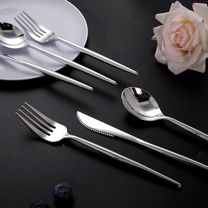 SUT 150Pcs Silver Plastic Silverware, Heavy Duty Disposable Silverware - Image 2