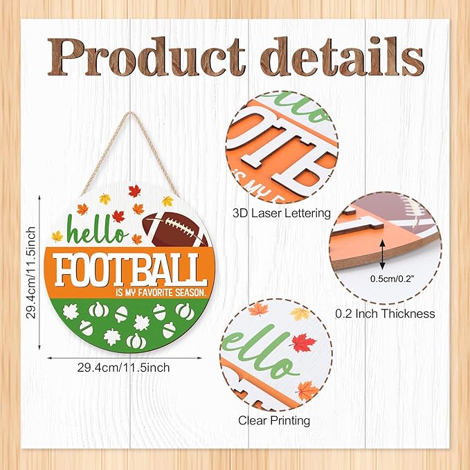 CHDITB Hello Football is My Favorite Season Front Door Sign Wreath, Wooden 3D - Image 2