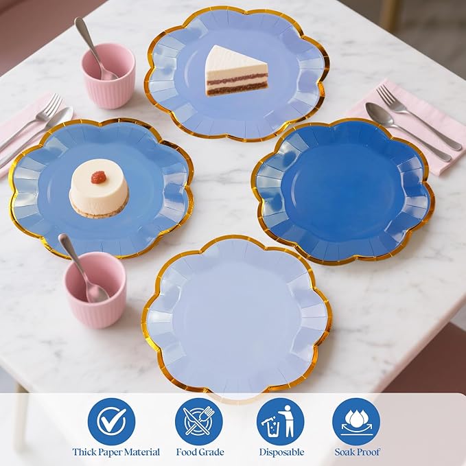 48Pcs Light Blue Scalloped Party Plates - Image 3