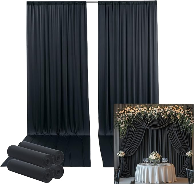 20ftx14FT Wrinkle Free Black Backdrop Curtain, 4 Panels 14FT Height Black by LeegleriTableSkirt