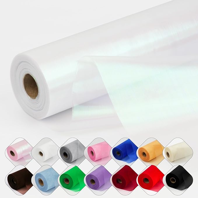 Crystal Organza Fabric Tulle 11 Inch by 50 Yards Sheer Tulle Rolls by ICOSHOW