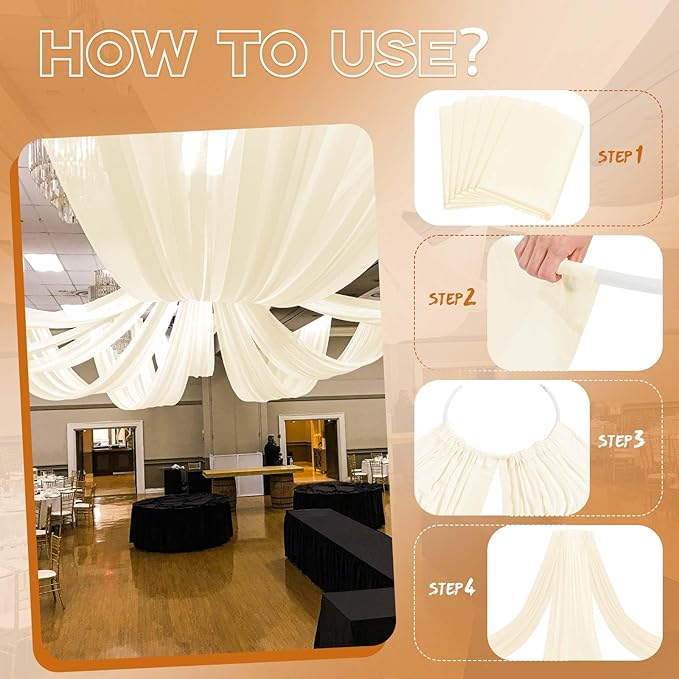 Ivory Ceiling Drapes for Wedding - 5ft x 15ft Sheer Curtain - Image 4