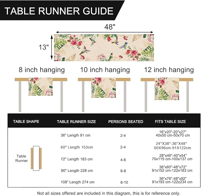 Seliem Summer Tropical Hummingbird Palm Leaf Greenery Table Runner, Spring - Image 2