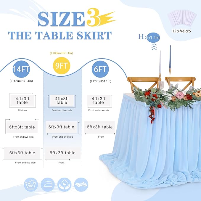 9ft Baby Blue Table Skirt Baby Shower Tablecloth - Image 3