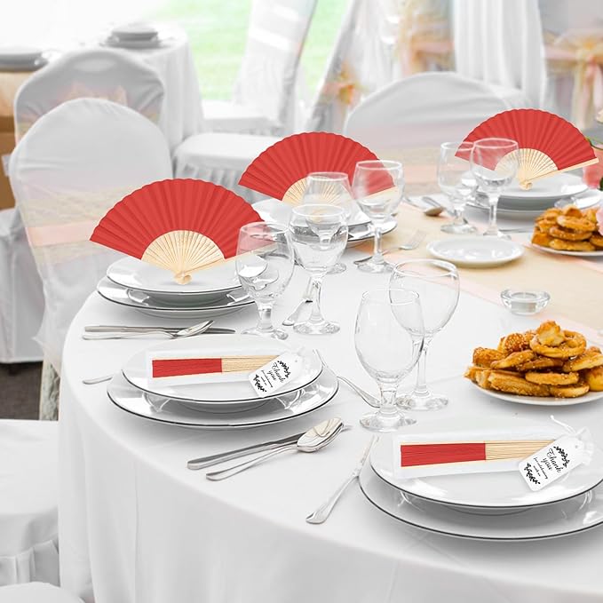 50Set Wedding Hand Fans Party Favors Red Paper Folding Handheld Fans Bulk - Image 6