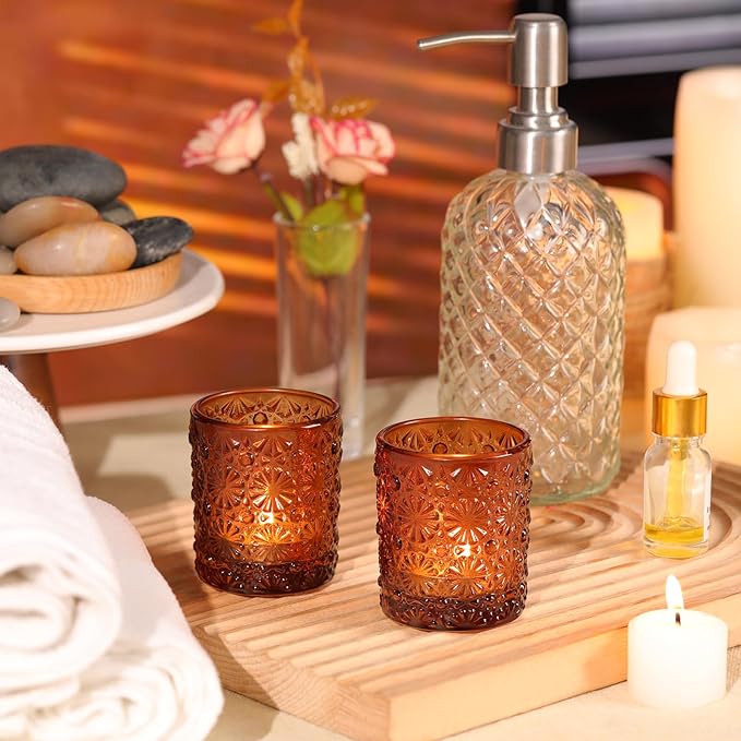 Amber Votive Candle Holder Set of 36, Flower Tea Lights Candles Holders - Image 3
