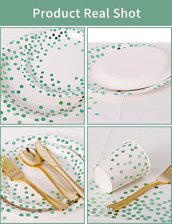 141 Pieces Green Dots Party Supplies, Party Dinnerware Sets Include Paper - Image 2