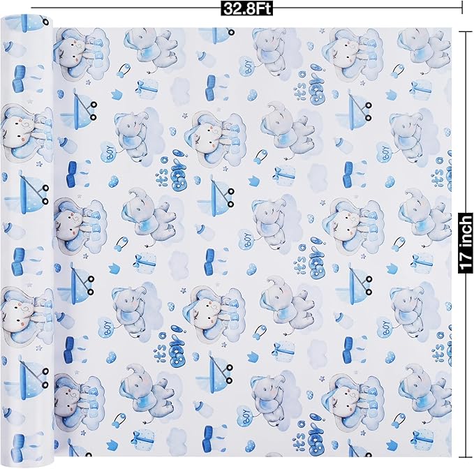 Aimyoo Blue Baby Shower Wrapping Paper Roll - Image 3