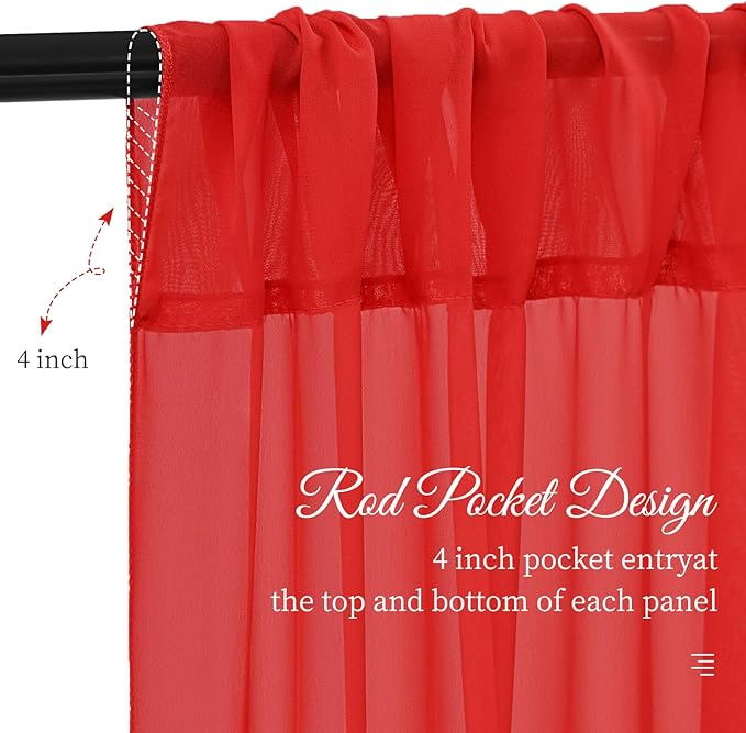 6 Panels Red Wedding Ceiling Drapes 5ftx30ft Ceiling Drapes Chiffon Fabric Arch - Image 8
