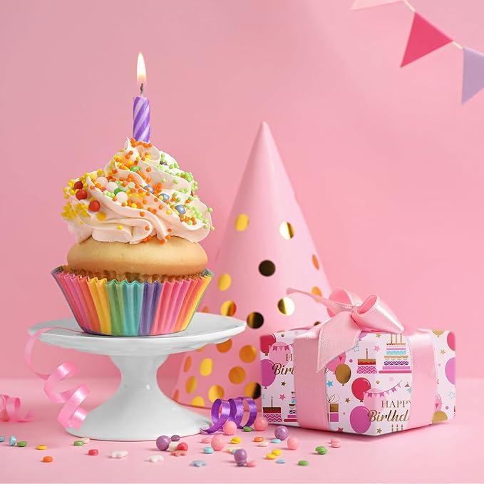 Aimyoo Pink Birthday Wrapping Paper Roll - Image 5