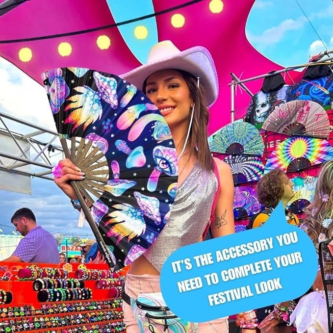 Kandies World UV Reactive Custom Festival Folding Hand Fan - Image 3