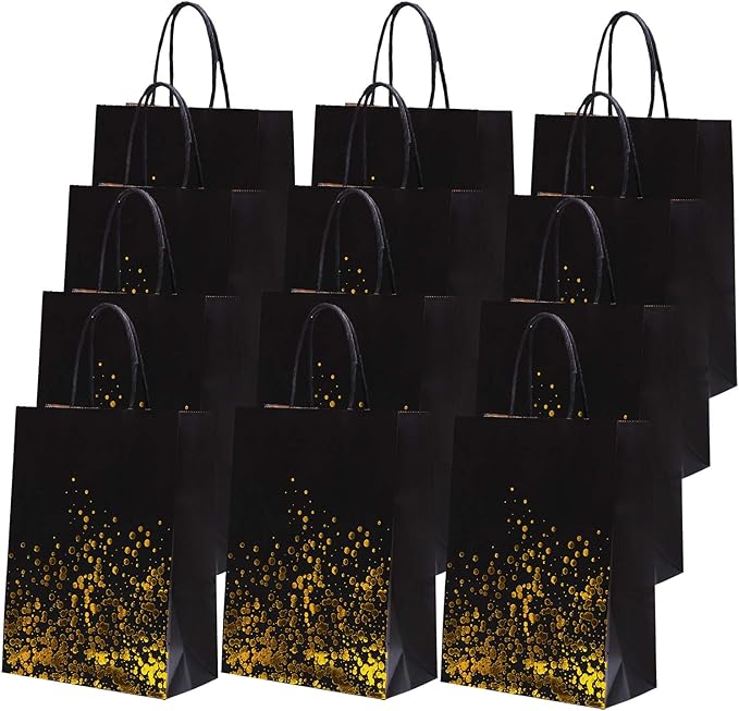 Cooraby 30 Pieces Bronzing Gold Black Paper Kraft Polka Dot Party Bags by Cooraby