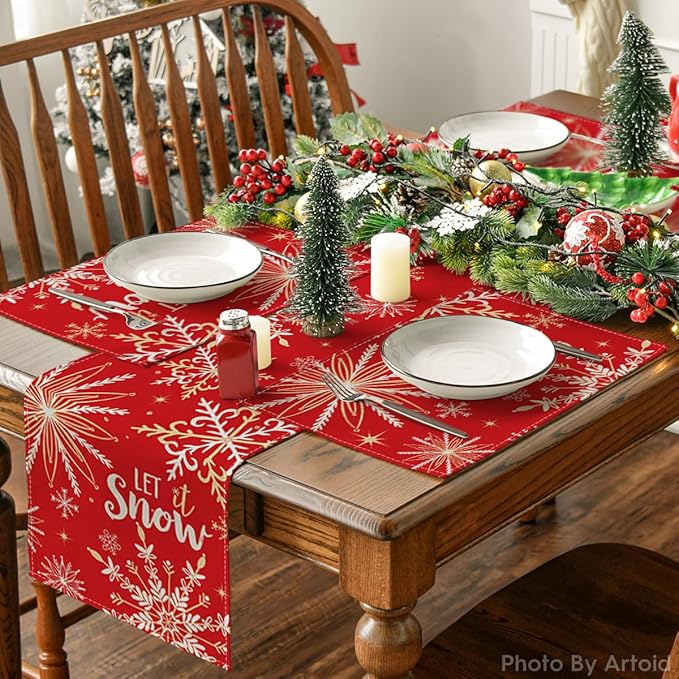 Artoid Mode Red Snowflake Let It Snow Winter Placemats - Image 5