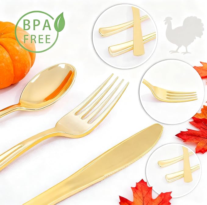 WDF 160 Piece Gold Plastic Silverware - Image 2