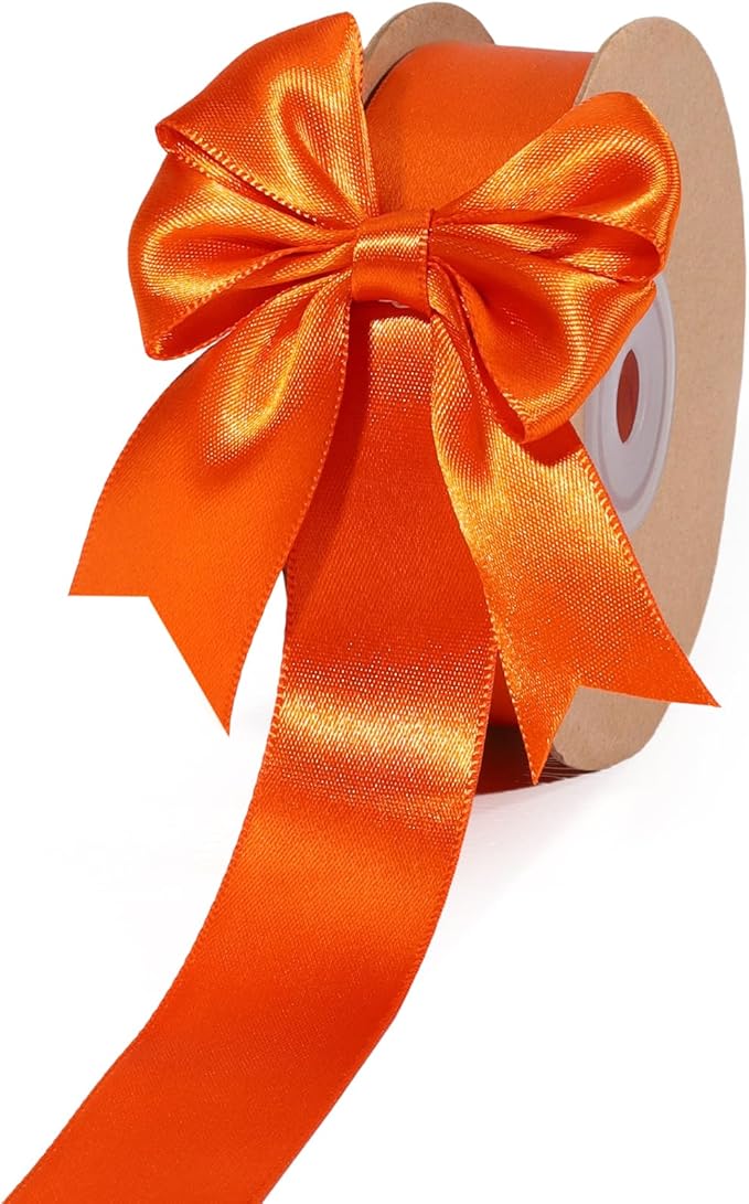 LaRibbons Orange Ribbon 1 Inch 25 Yards Luxury Double Faced Russet Orange Silk by LaRibbons