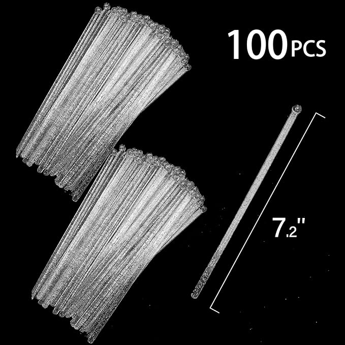 100-PCS Silver Glitter Plastic Swizzle Sticks, Crystal Cake Pops, Cocktail - Image 6