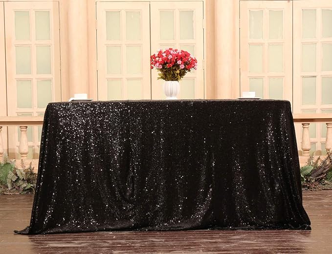 SquarePie Sequin Tablecloth 60 x 102 Inch Black Sparkly Table Cloth - Image 5