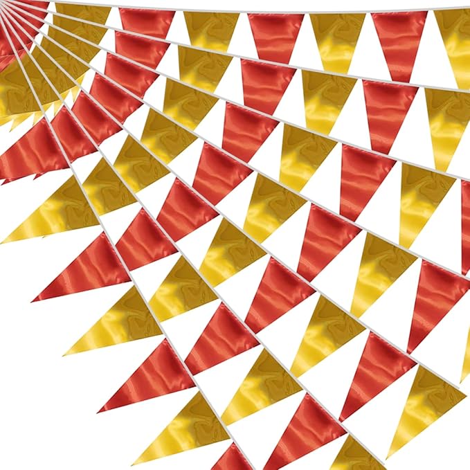 40M/130FT Red Gold Triangle Pennant Banner Flag Metallic Fabric Bunting Garland by raqieden