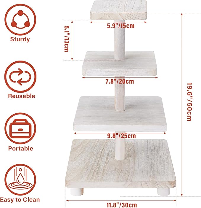 4 Tier Cupcake Stand, Wood Cake Stand - Image 2