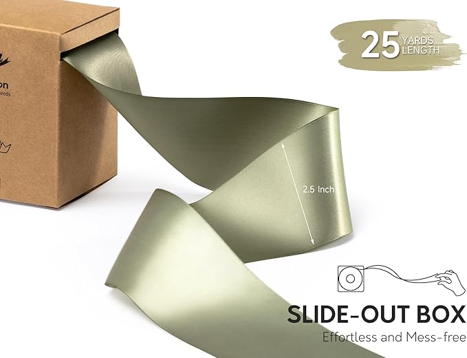 Sage Green Satin Ribbon 2.5 Inch Double-Faced Ribbons 25 Yards - Image 2