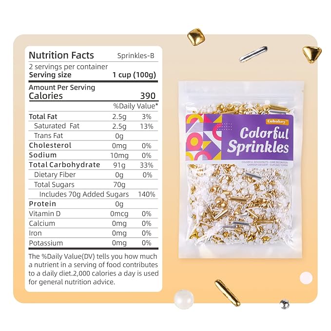 White Deluxe Gold Sprinkles for Cake Decorating 7ounce - Image 2