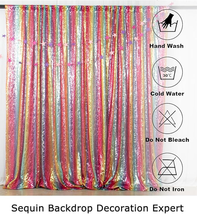 ShinyBeauty Rainbow Sequin Curtain Backdrop 5FTX10FT Sequin Wedding Backdrops - Image 6