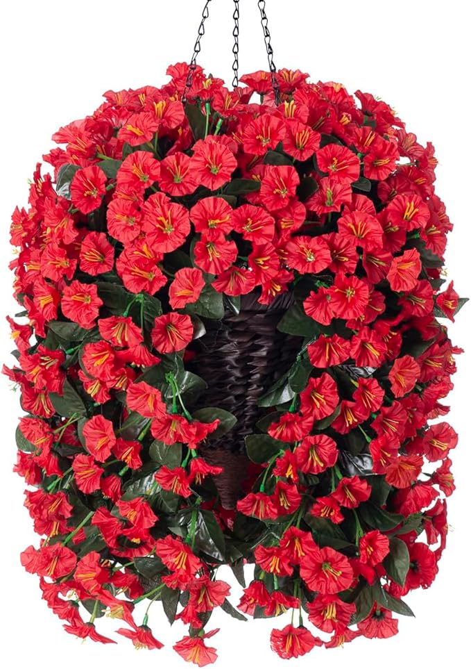 Artificial Fake Red Hanging Flowers Plants Baskets by HyeFloraartificialflowers