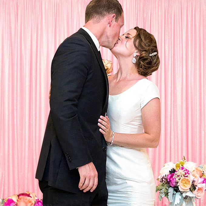 ShinyBeauty Pink Sequin Backdrop 4x10ft Sequin Backdrop Curtains 4 Pack Backdrop - Image 3