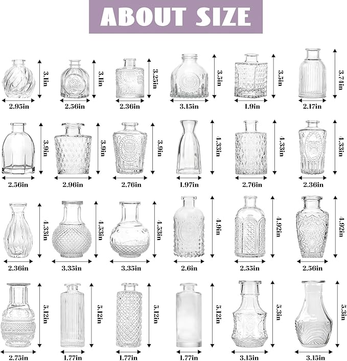 Bud Vases - in Bulk 24, Vintage Small Glass Bud Vases - Image 2