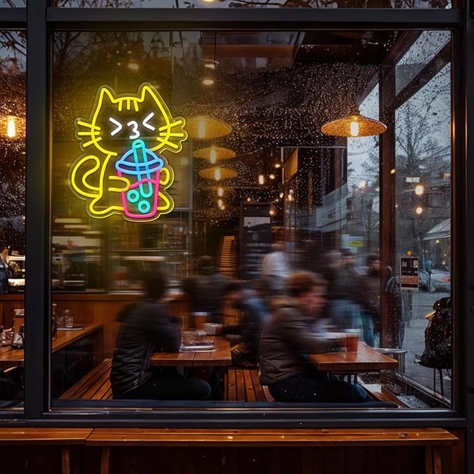 Cat Boba Tea Neon Sign Yellow Cat Led Neon Signs - Image 8