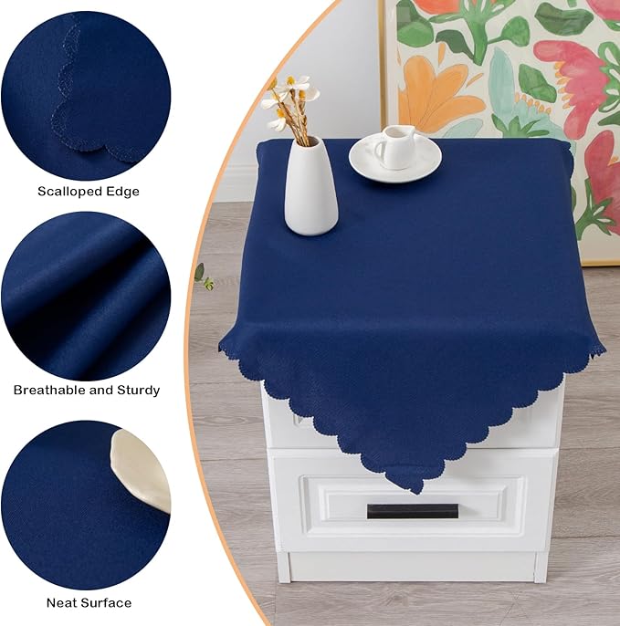 Small Square Navy Tablecloth 24 x 24 Inch Polyester Fabric Washable Table Cover - Image 4