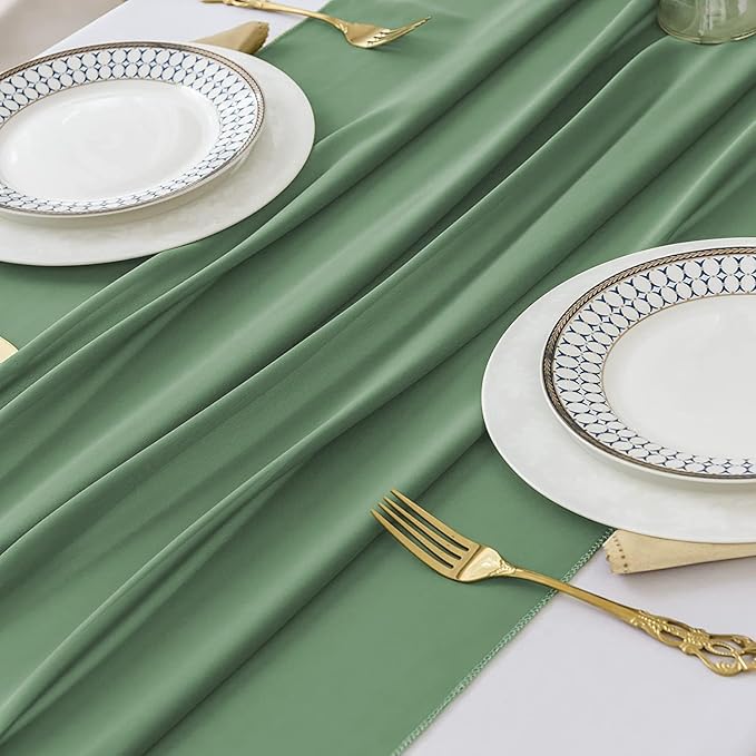 6 Pack 10 Ft Chiffon Table Runner Sage Green Gauze Long Table Runners 27x120 - Image 5