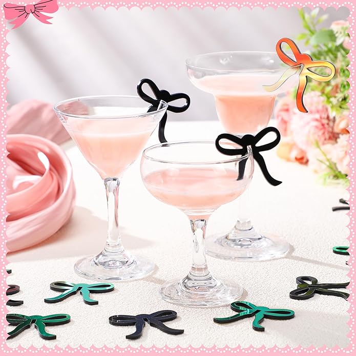 36 Pcs Bow Drink Markers Acrylic Drink Tags Bowknot Wine Glass Charms - Image 4