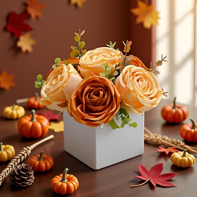 LADADA Artificial Roses in White Ceramic Vase, Faux Floral Arrangement - Image 4