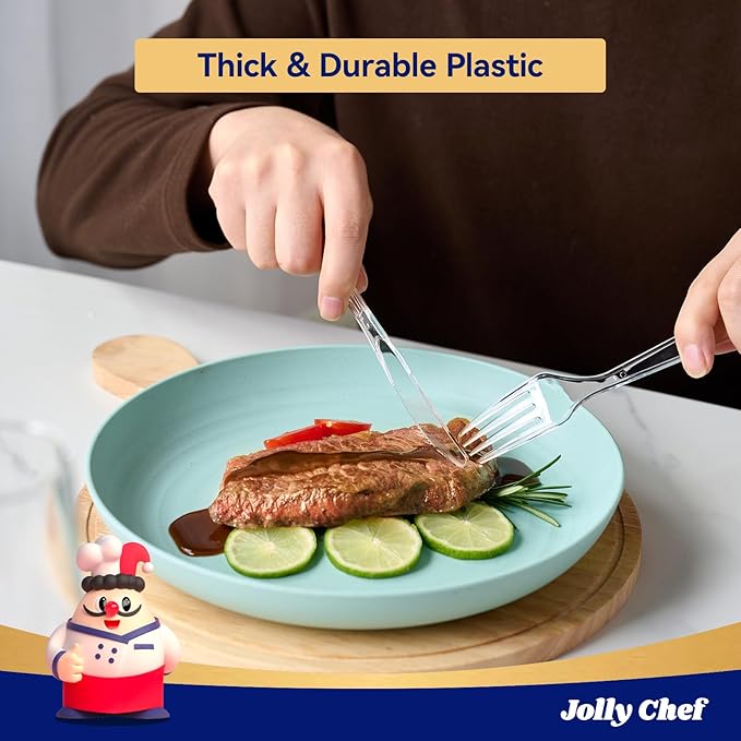 JOLLY CHEF 300 Count Clear Plastic Forks Heavy Duty, 7.1" Heat Resistant Solid - Image 3