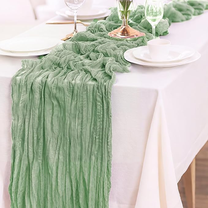 10-Pack Sage Green Cheesecloth Table Runners – 10FT Boho Rustic Gauze Fabric - Image 3