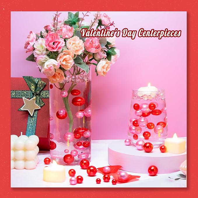 300Pcs Vase Filler Red No Hole Faux Pearl Beads - Image 5