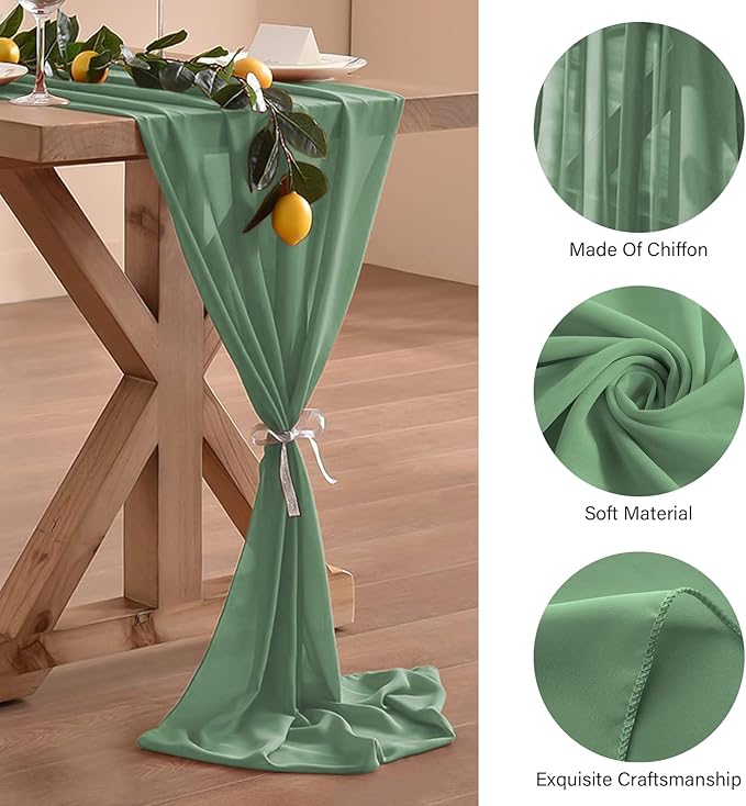 2 Pack 10 Ft Chiffon Table Runner Sage Green Gauze Long Table Runners 27x120 - Image 6