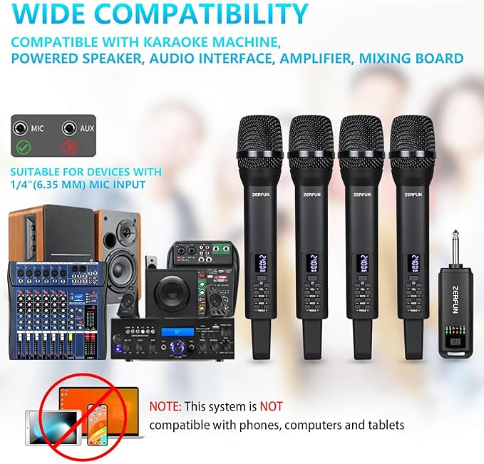 Rechargeable Wireless Microphones 4, Pro Handheld Cordless Mics System Dynamic - Image 2