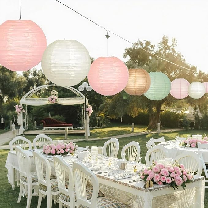 Sage Green Pink Paper Lanterns Decorative 12pcs Wedding Hanging Decorations - Image 3