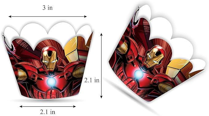 "Irn Man Cupcake Wrapper – Theme Birthday Party Supplies – Cartoon Inspired - Image 3