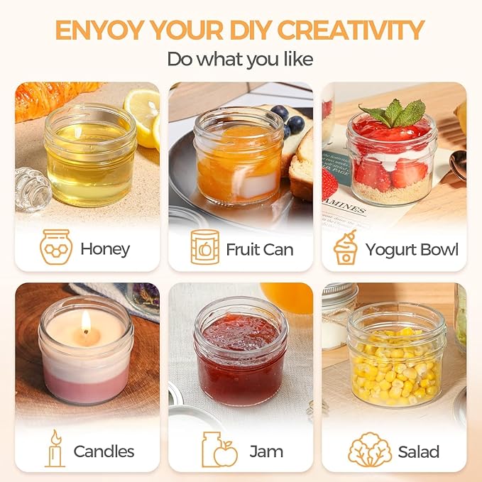 ComSaf Small Regular Mouth Mason Jars 4 oz, Small Canning Jars, 4 oz Glass Jar - Image 5