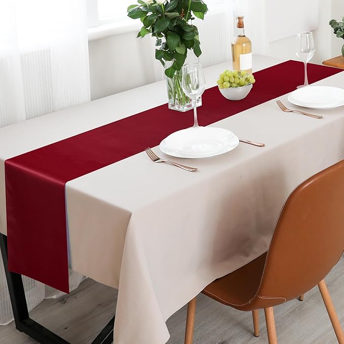 Aneco 12 Pack Satin Table Runner 12 x 108 Inch Burgundy Long Wedding Satin Silk - Image 4