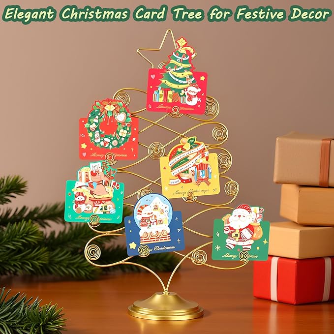 Christmas Tree Card Holder Tabletop, 18 Inch Gold Tree Holiday Card Display - Image 6